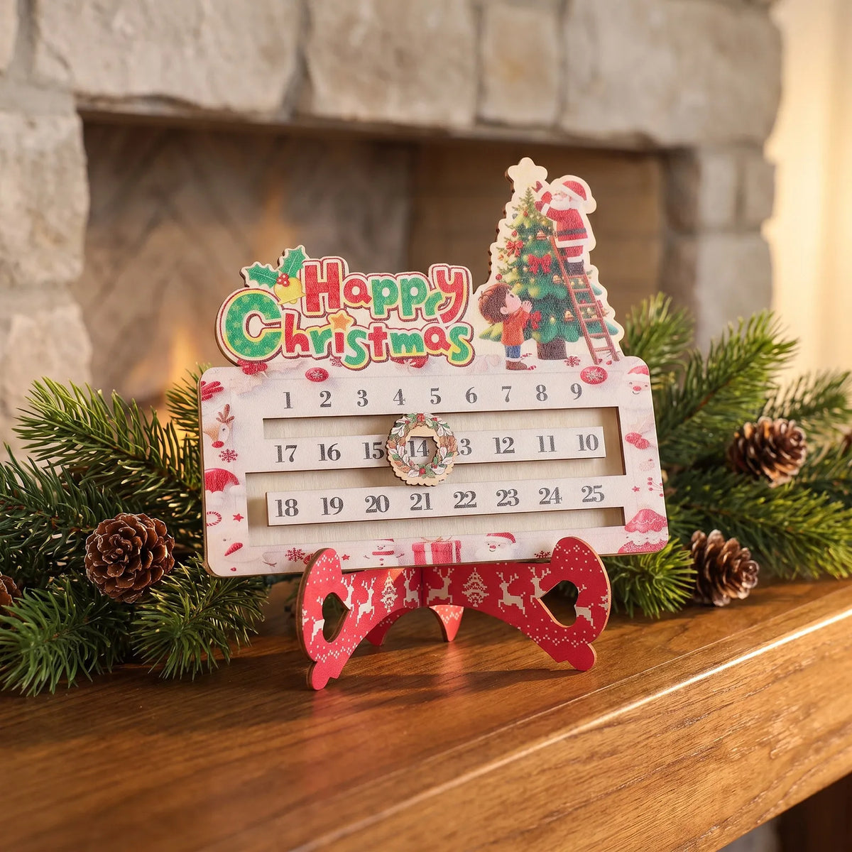 Wooden Christmas Countdown Calendar 25-Day Tabletop Advent Sign Christmas Countdown Calendar SWANS