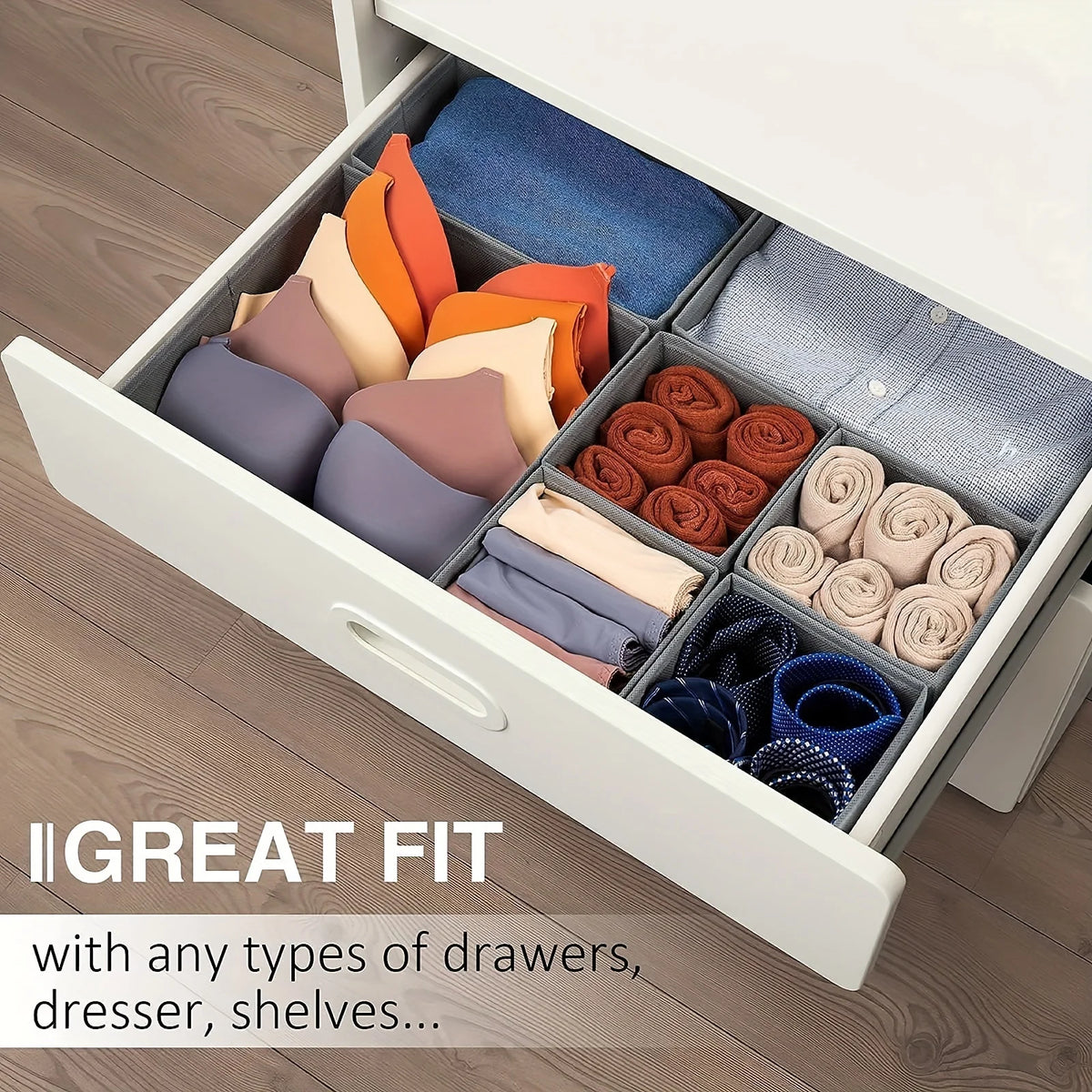 SWANS Foldable Drawer Organizer – Dresser Dividers for Clothes Drawer Organizer SWANS