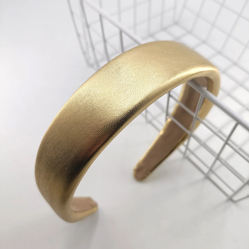 Vintage PU Leather Headband Non-Slip Turban Hoop for Women Leather Headband SWANS 3cm GOLDEN