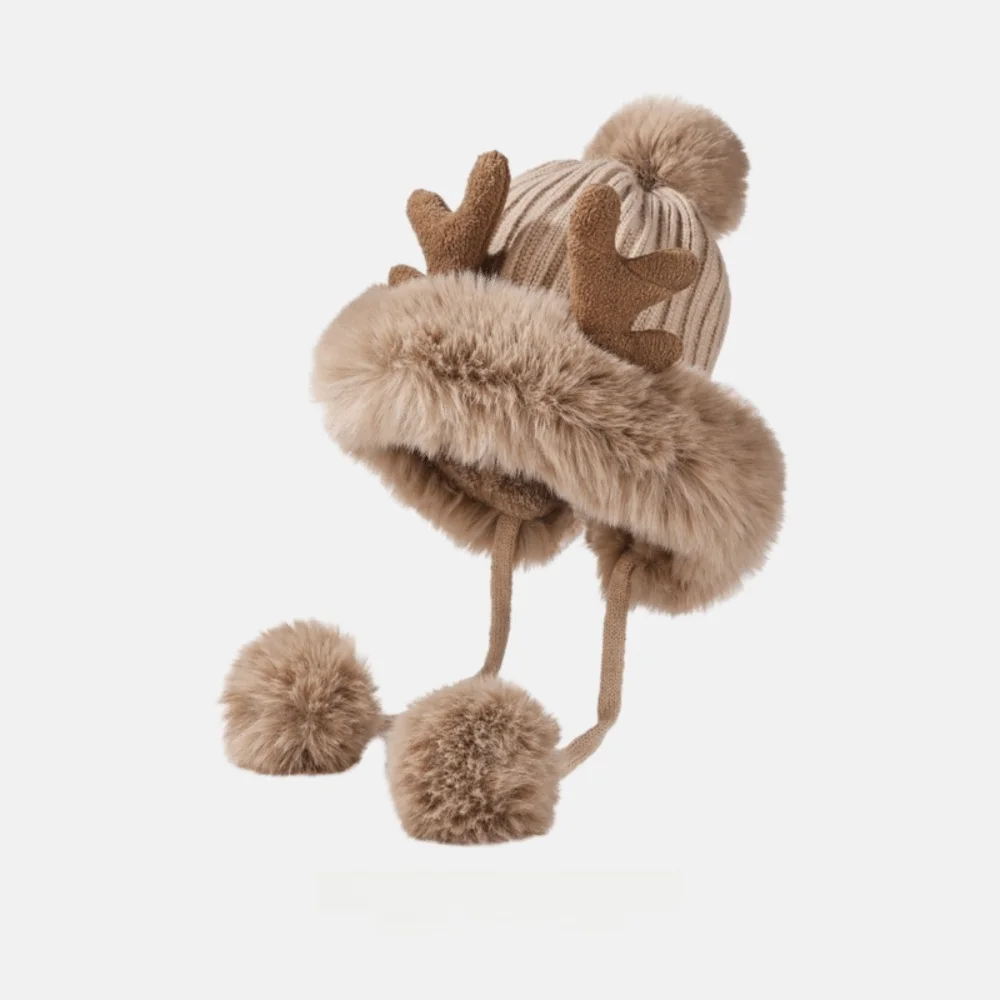 Women's Winter Wool Bucket Hat with Bear & Rabbit Ears Winter Bucket Hat SWANS Khaki-D