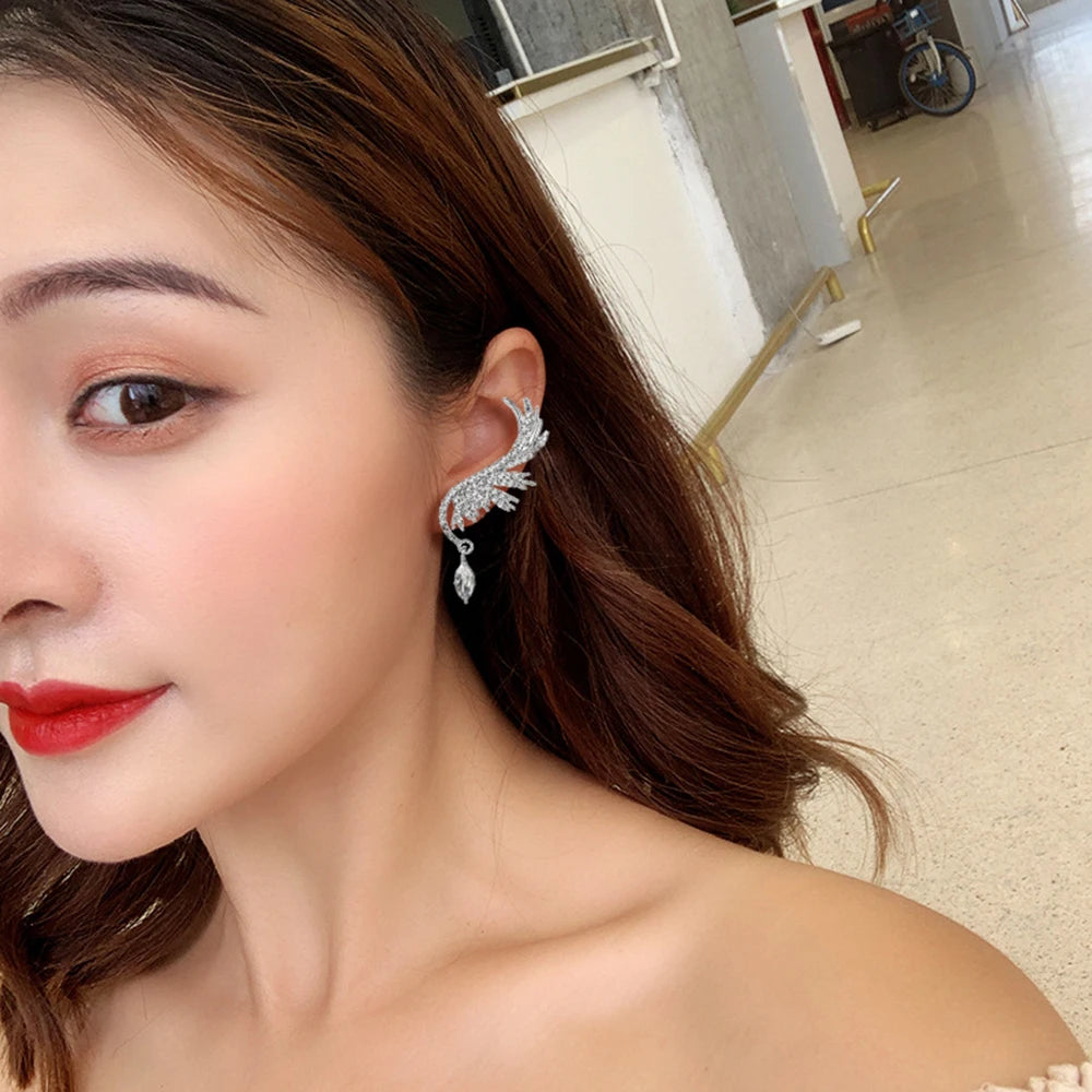Rhinestone Wing Stud Earrings – Hypoallergenic Screw-Back Stud Earrings SWANS