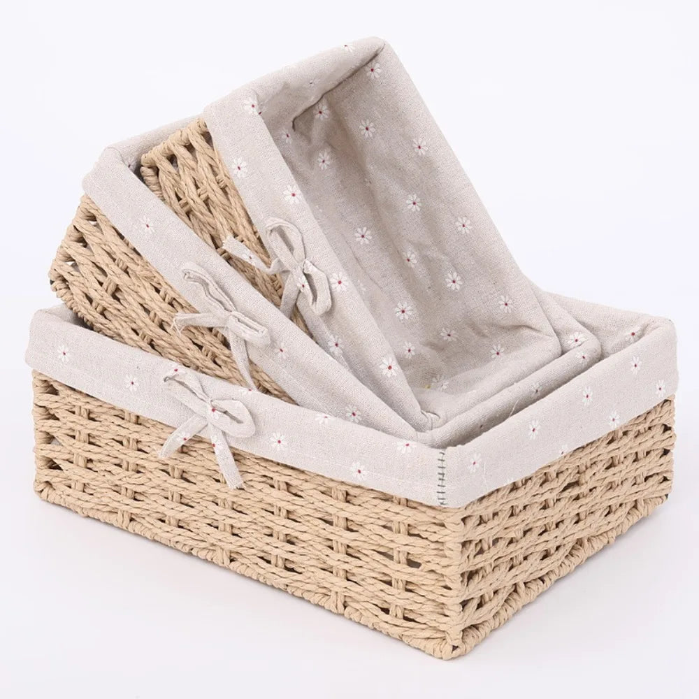 Handwoven Storage Basket with Lid – Linen Organizer S/M/L Woven Storage Basket SWANS