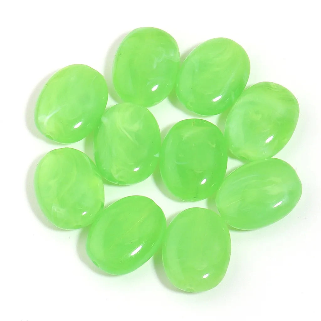Acrylic Imitation Jade Flat Oval Beads – 20pc DIY Jewelry Pack DIY Jewelry Beads SWANS Fluorescent Green