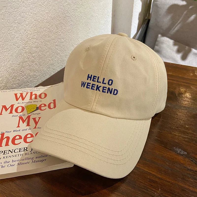 HELLO WEEKEND Embroidery Baseball Cap – Unisex Adjustable Hat Baseball Cap SWANS beige Adjustable
