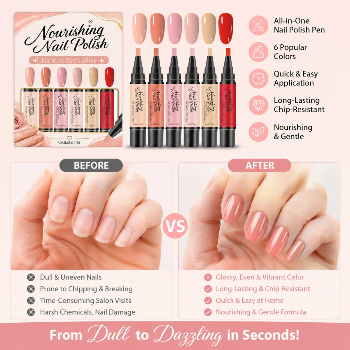6-Color Quick Dry Nail Polish Pen Set – DIY Nail Art Manicure Nail Polish Pen Set SWANS