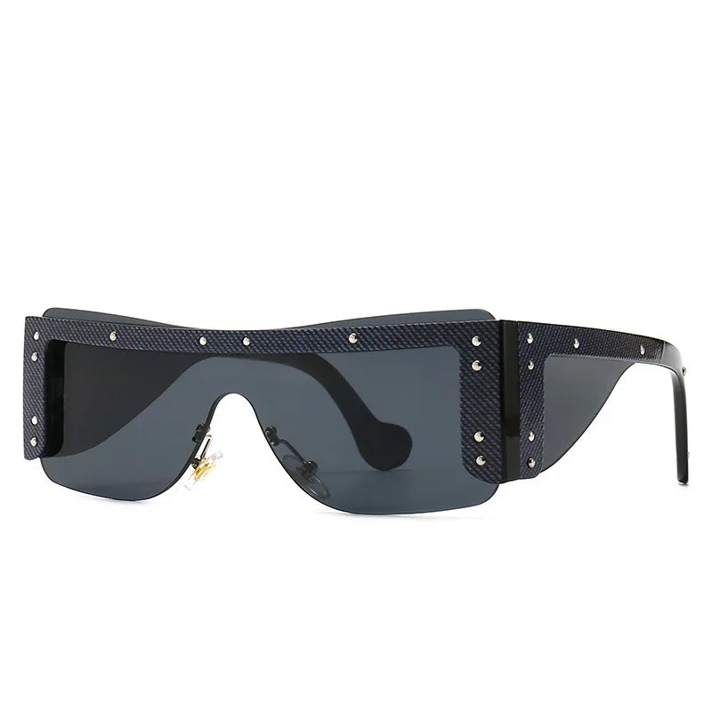 Y2K Rimless Rivet Sunglasses – Unisex Punk Vintage Shades Fashion Sunglasses SWANS Jeans Black
