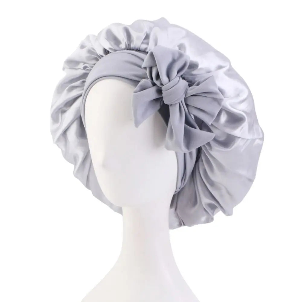 Satin Sleep Cap Turban Bonnet Wide Headband | Hair Care Satin Sleep Bonnet SWANS silver