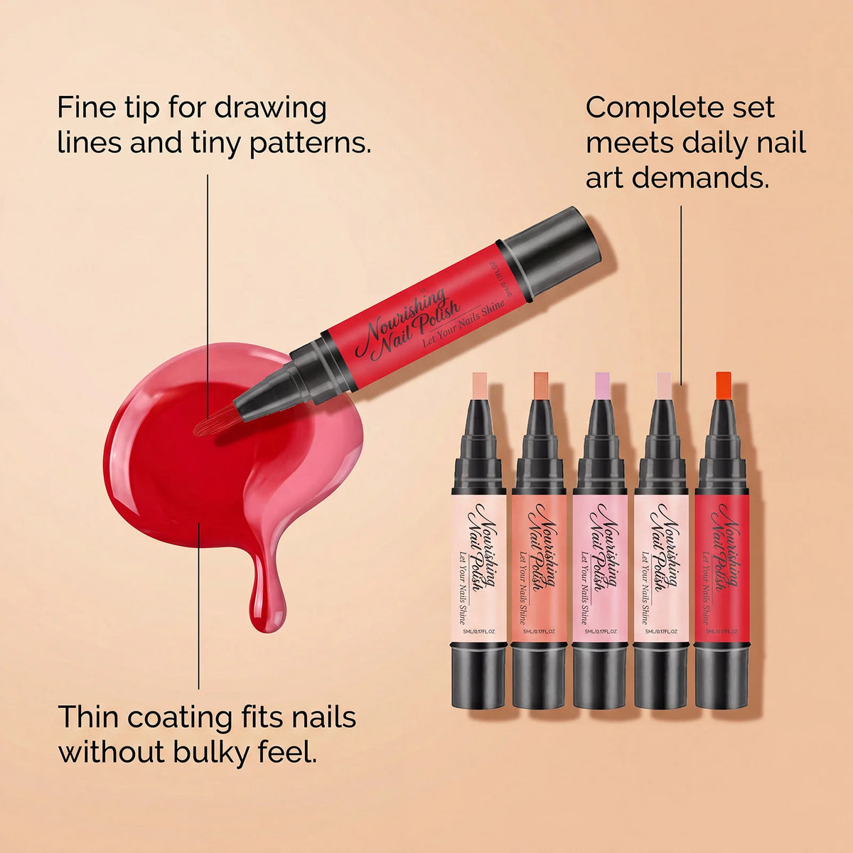 6-Color Quick Dry Nail Polish Pen Set – DIY Nail Art Manicure Nail Polish Pen Set SWANS