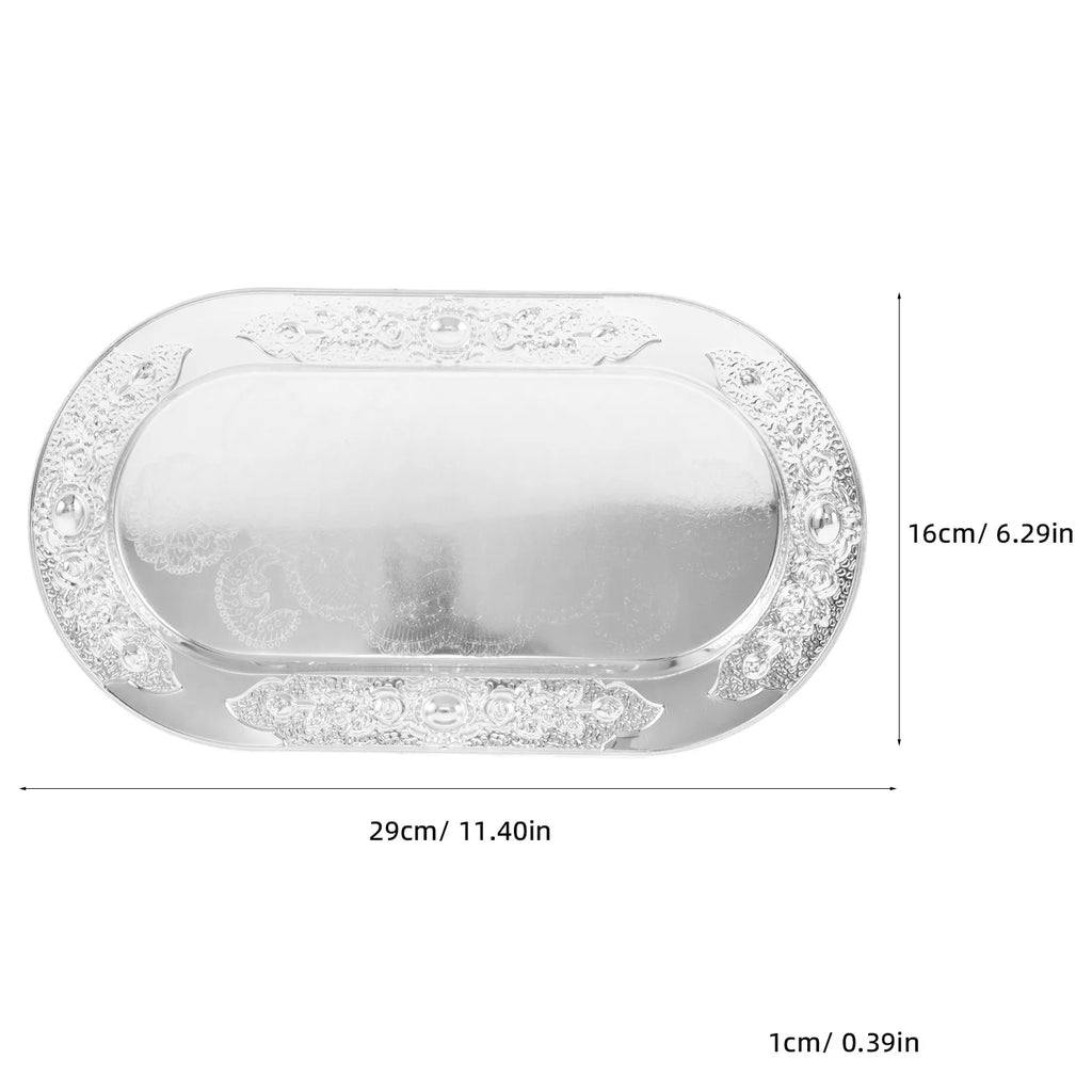 Silver Embossed Metal Serving Tray 11.4" x 6.3" | Dessert Platter Decorative Serving Tray SWANS