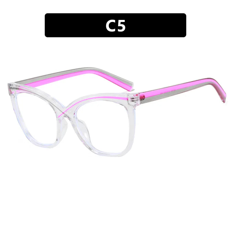 TOYEARN Women's Cat Eye Blue Light Blocking Glasses Frame Eyeglasses Frame SWANS Gray Red Clear