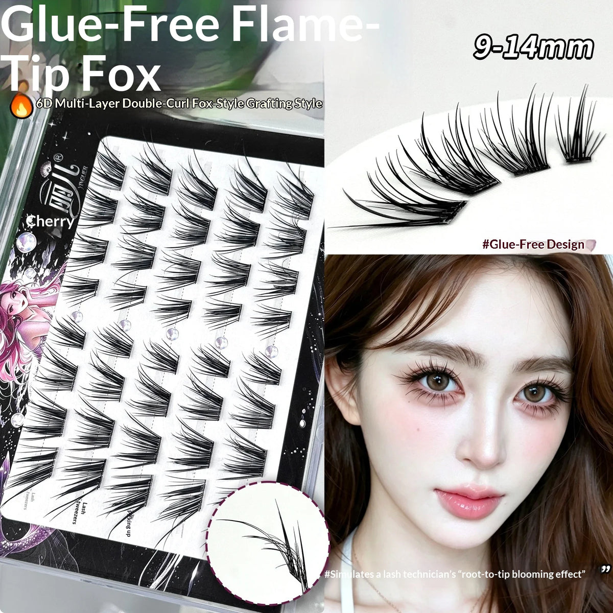 SWANS 6D Self-Adhesive Fox Lashes – Fluffy Wispy False Eyelashes False Eyelashes SWANS Black C