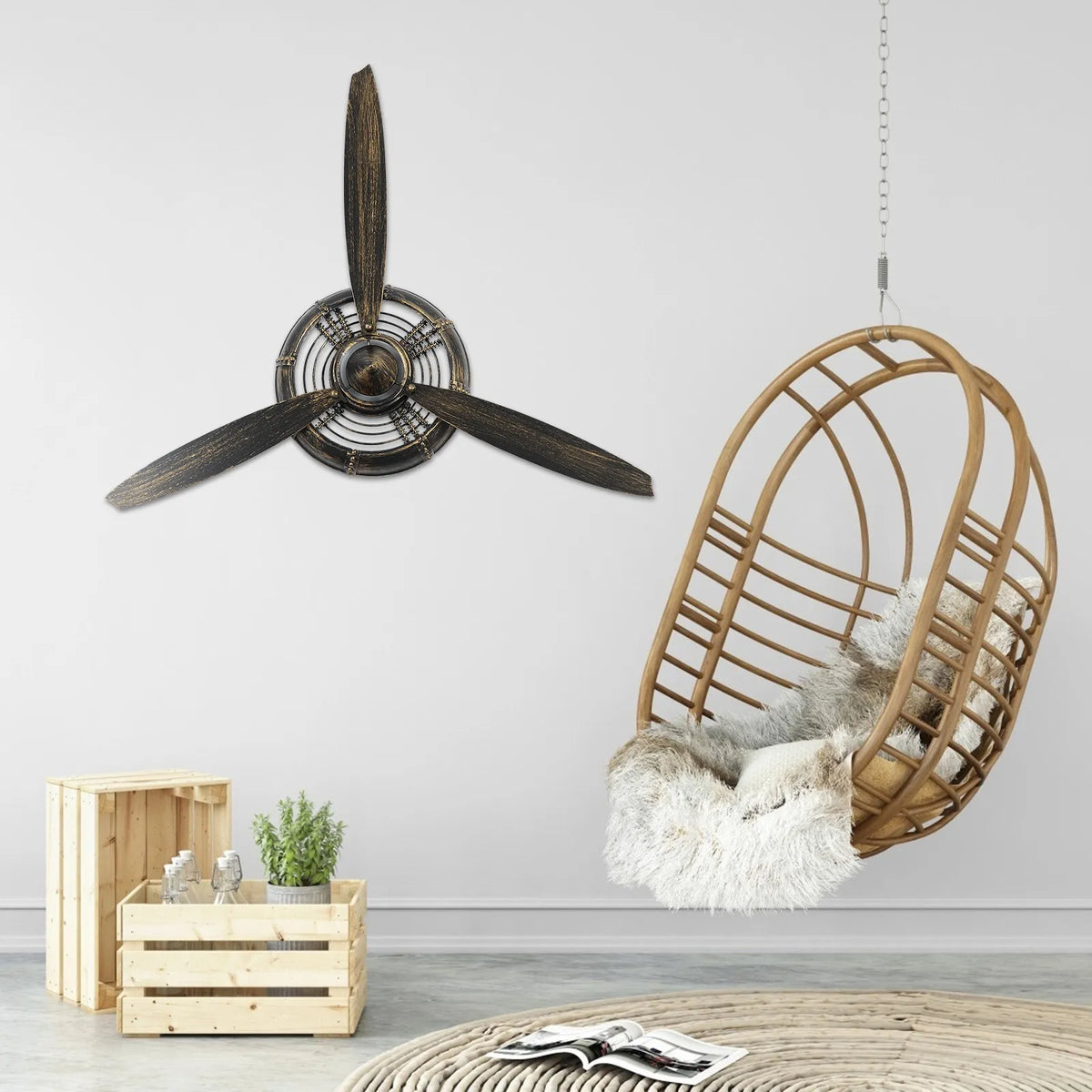 Vintage Iron Propeller Wall Decor – Retro Industrial Pendant Wall Decor Ornament SWANS