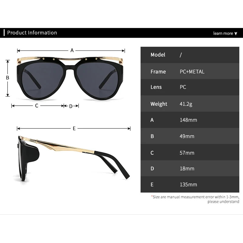TOYEARN Vintage Cat Eye Pilot Sunglasses UV400 Punk Rivet Fashion Sunglasses SWANS