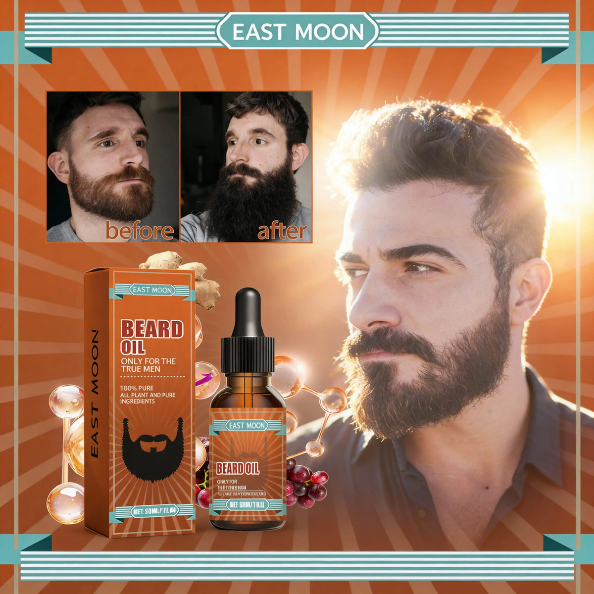 East Moon Beard Growth Oil – Grapeseed & Ginger Root 30ml Beard Growth Oil SWANS Default Title