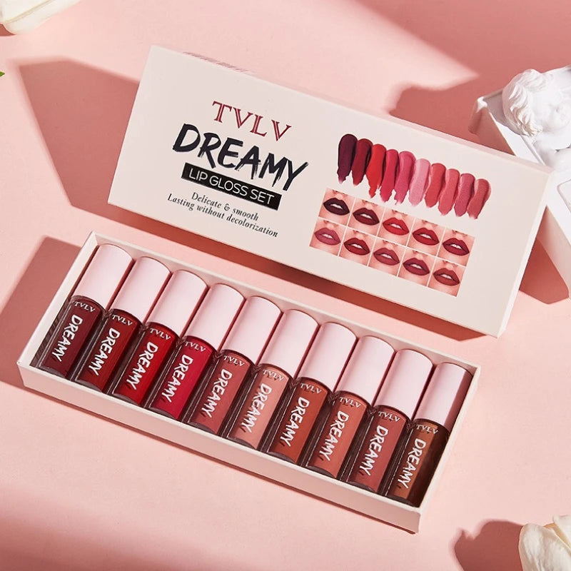 TVLV 10-Piece Matte Satin Lip Color Set – Waterproof Gift Box Lip Color Set SWANS 9049