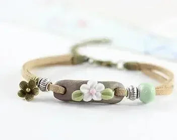 Forest Ceramic Plant Charm Bracelet – Adjustable Women's Gift Ceramic Charm Bracelet SWANS