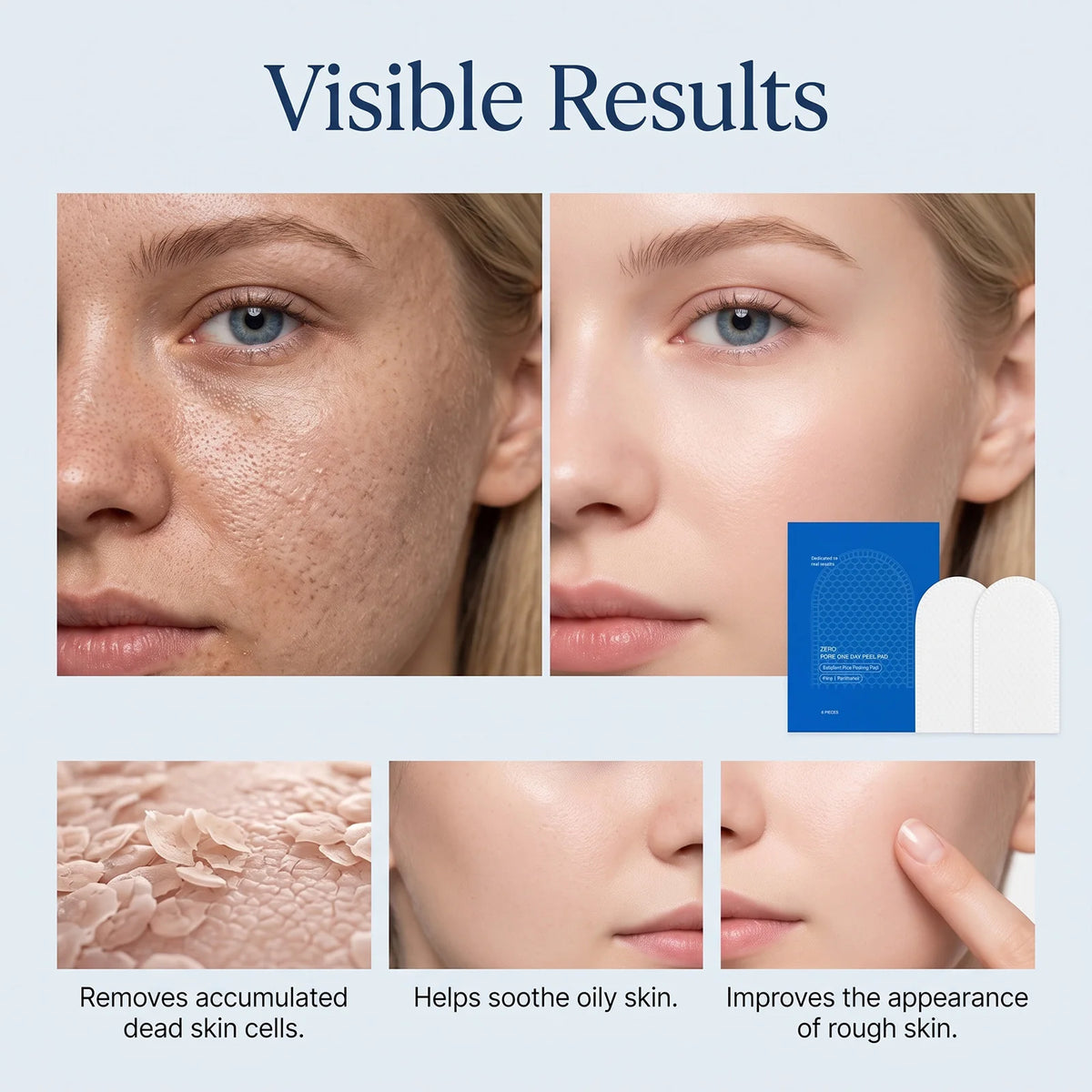VIARELINE Rice Exfoliating Peel Pads 8-Pack | Dual Texture Facial Exfoliating Pads SWANS