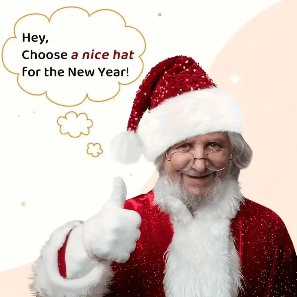 Sequin Christmas Hat – Soft Plush Fluffy Pompom Festive Cap Festive Party Hat SWANS