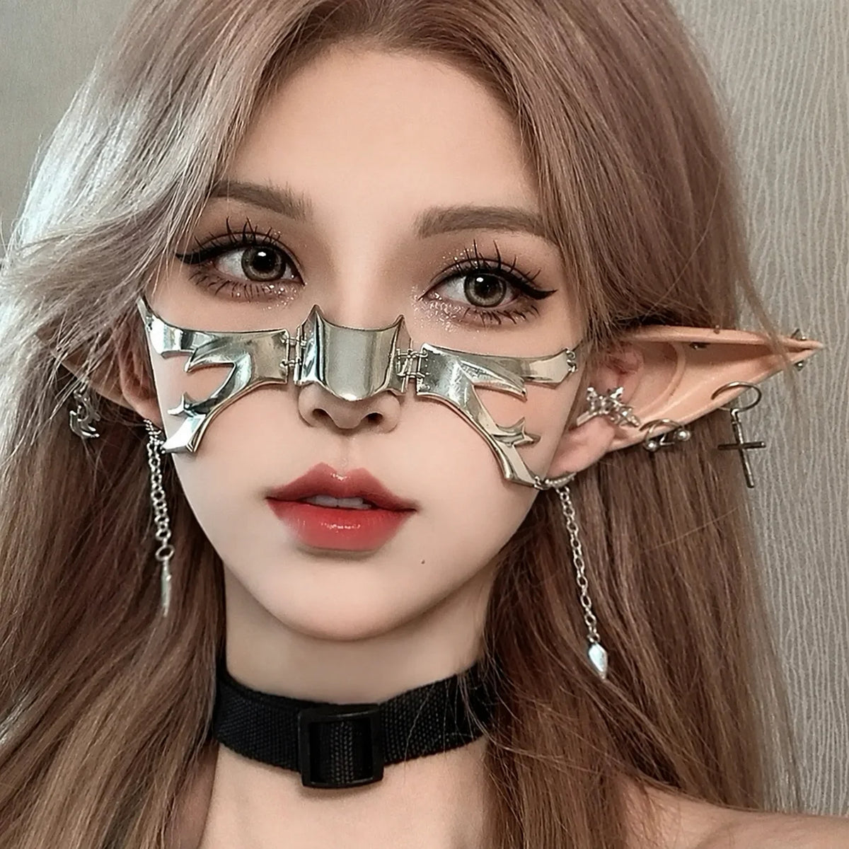 Cyberpunk Metal Alloy Half Face Mask – Cosplay & Streetwear Cosplay Face Mask SWANS Silver-2