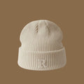 Letter Embroidery Fleece Knitted Beanie Hat – Women & Girls Knitted Beanie Hat SWANS beige