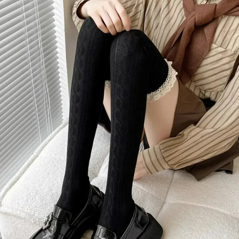 Lolita Lace-Up Thigh High Stockings – JK Over-Knee Socks Thigh High Stockings SWANS