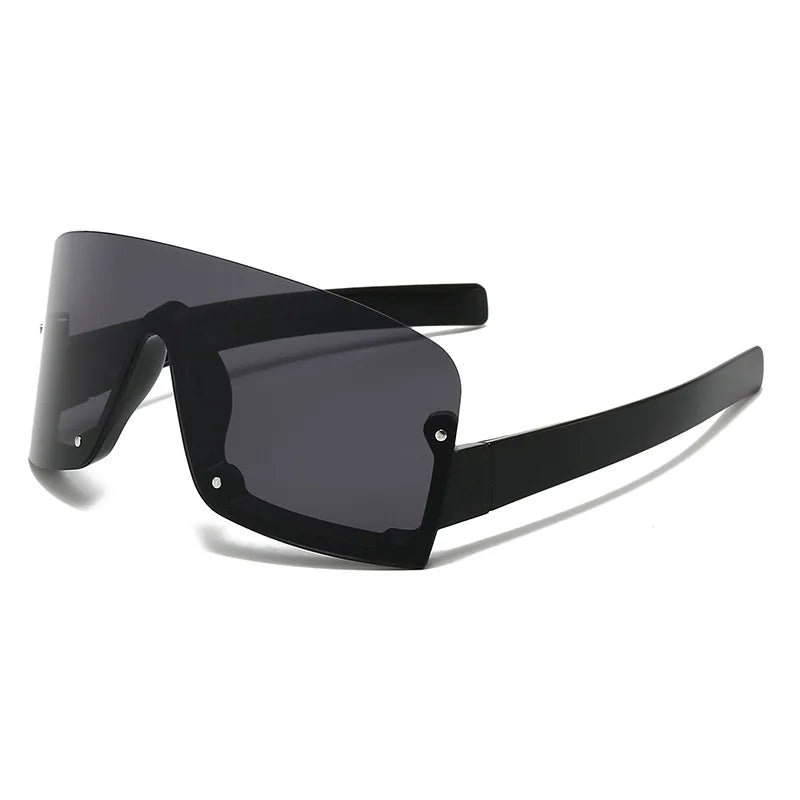 Y2K Rivet Half Frame Sunglasses – Unisex Punk Vintage Goggle Fashion Sunglasses SWANS Black Black Leg
