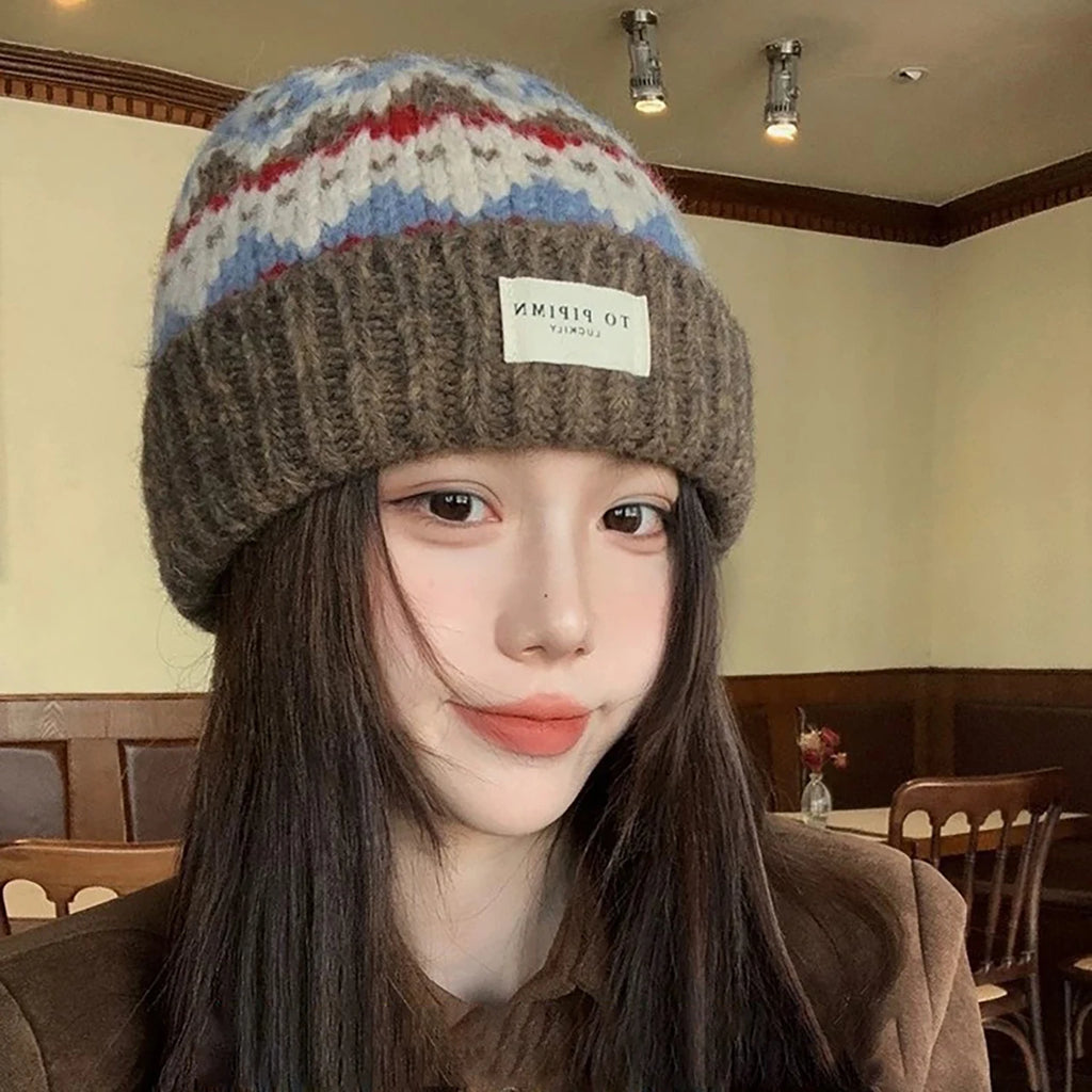 Vintage Pattern Knitted Beanie – Women's Winter Warm Cap Knitted Beanie Hat SWANS