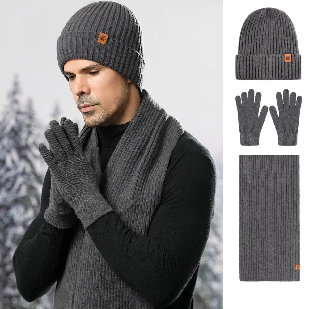 Fleece-Lined Winter Knit Hat, Scarf & Touchscreen Gloves Set Winter Accessory Set SWANS