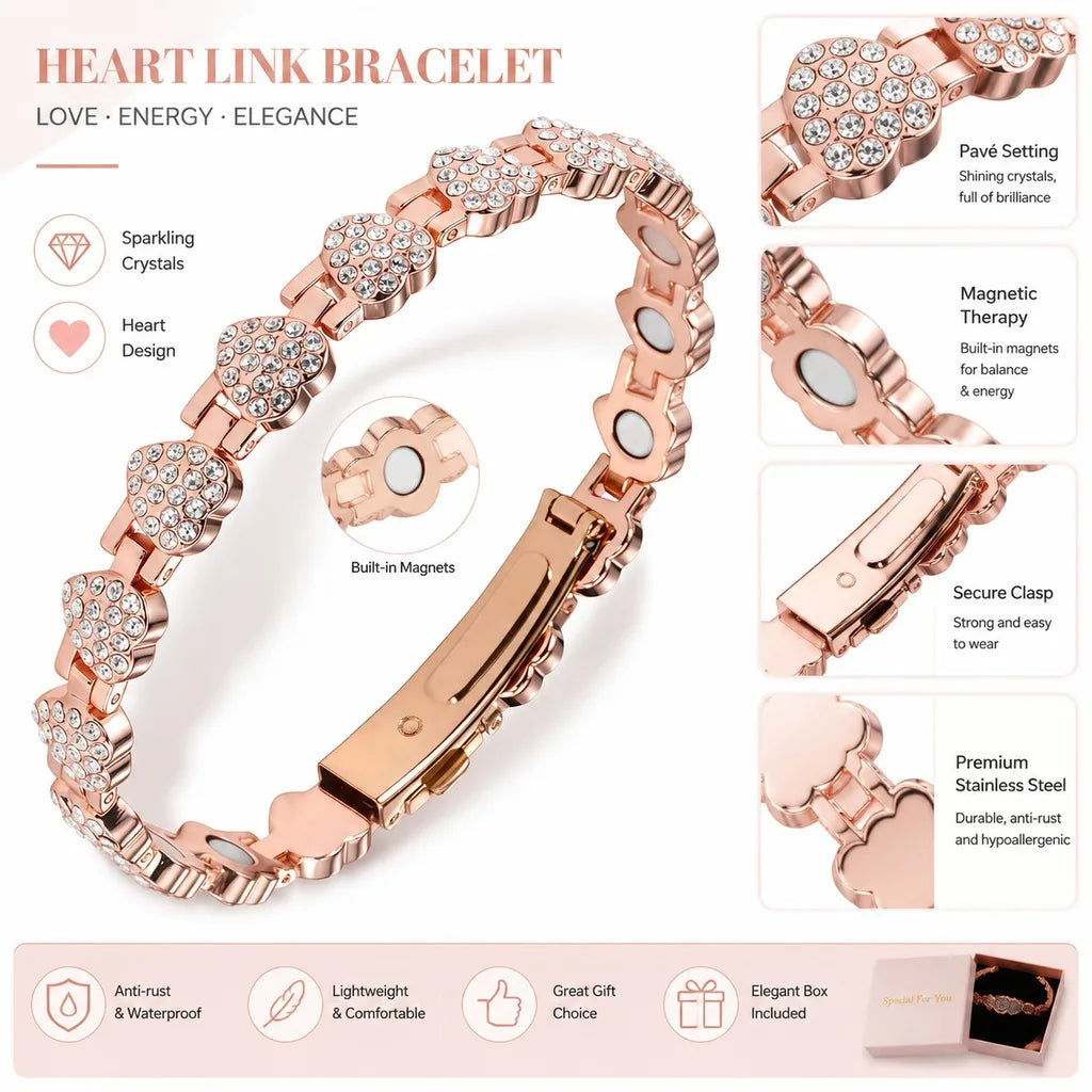 Women's Sparkling Heart Charm Bracelet – Copper & Steel Charm Bracelet SWANS