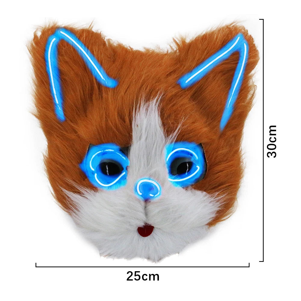Glowing Blue LED Plush Cat Mask – Cosplay & Halloween LED Costume Mask SWANS Yellow