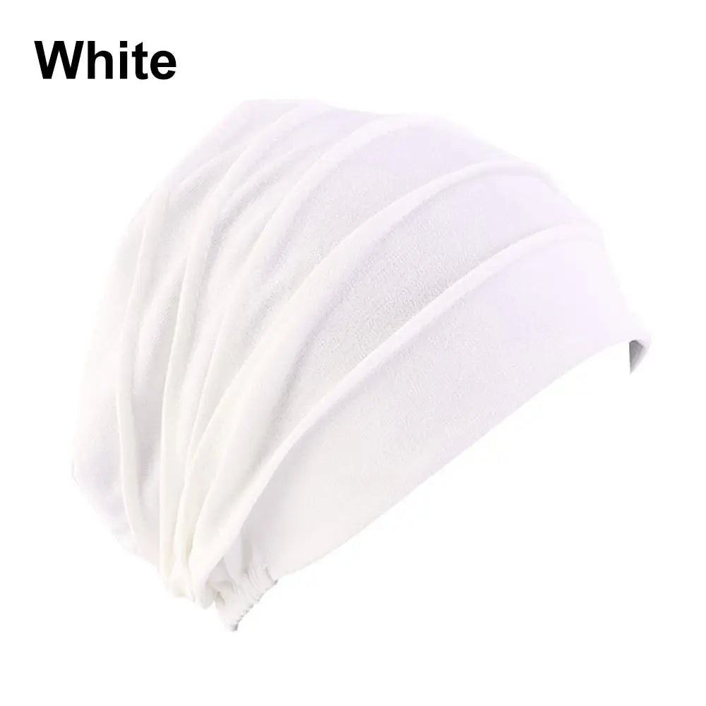 Soft Turban Sleep Cap Winter Beanie Head Wrap for Women Turban Sleep Cap SWANS white