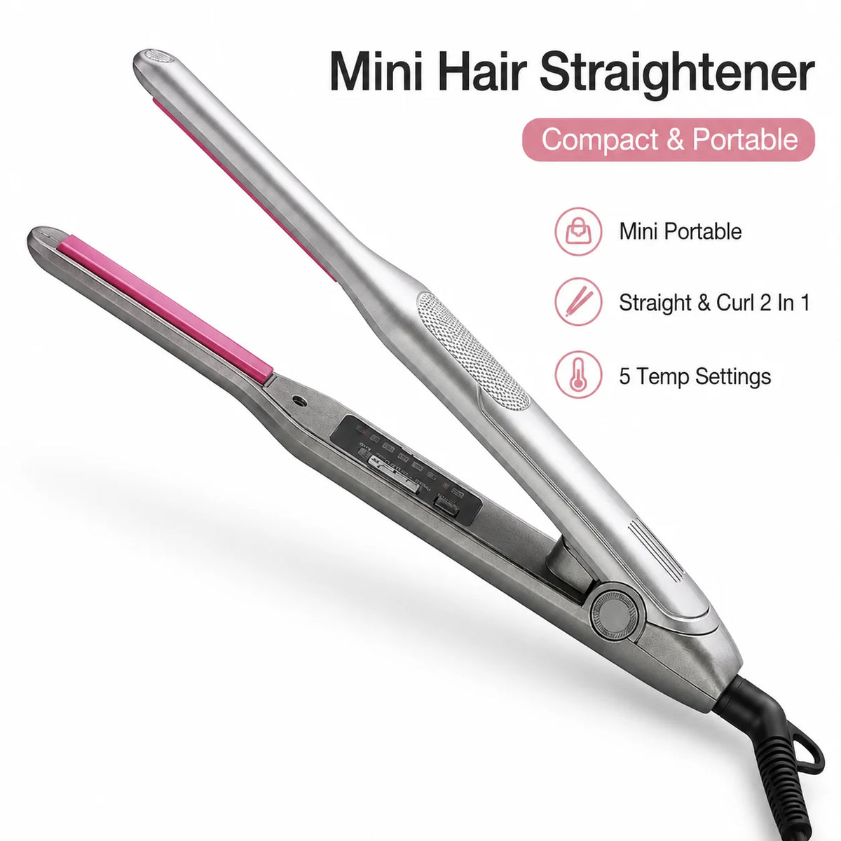 YIBER 2-in-1 Mini Flat Iron – Travel Hair Straightener & Curler Hair Straightener Curler SWANS
