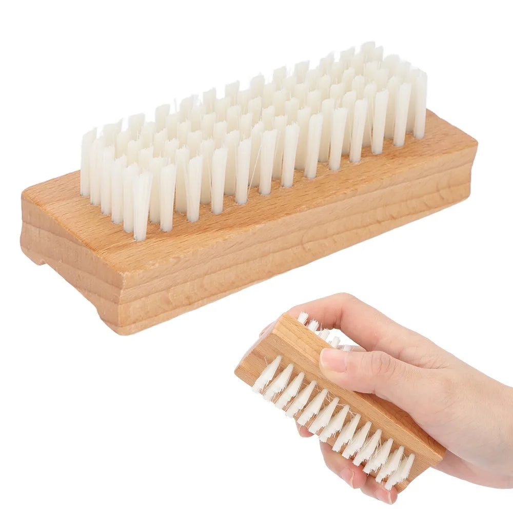SWANS Wooden Double-Sided Nail Brush – Beech & Nylon Nail Cleaning Brush SWANS