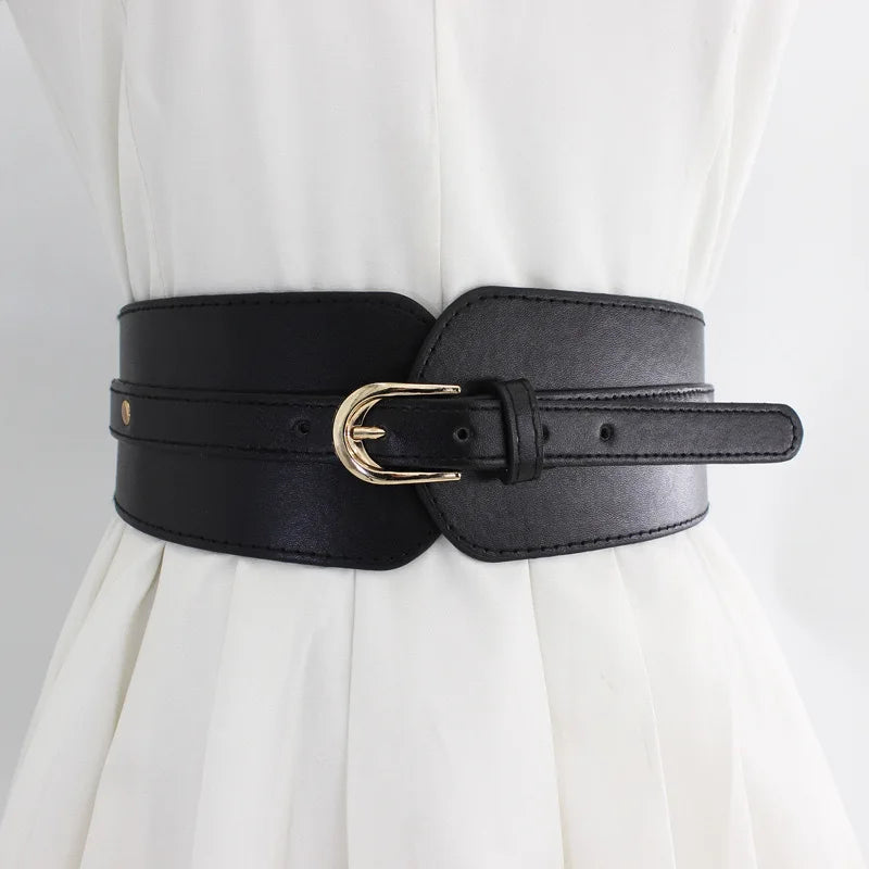 Women's PU Leather Wide Corset Belt – Elastic Waist Cincher Wide Corset Belt SWANS