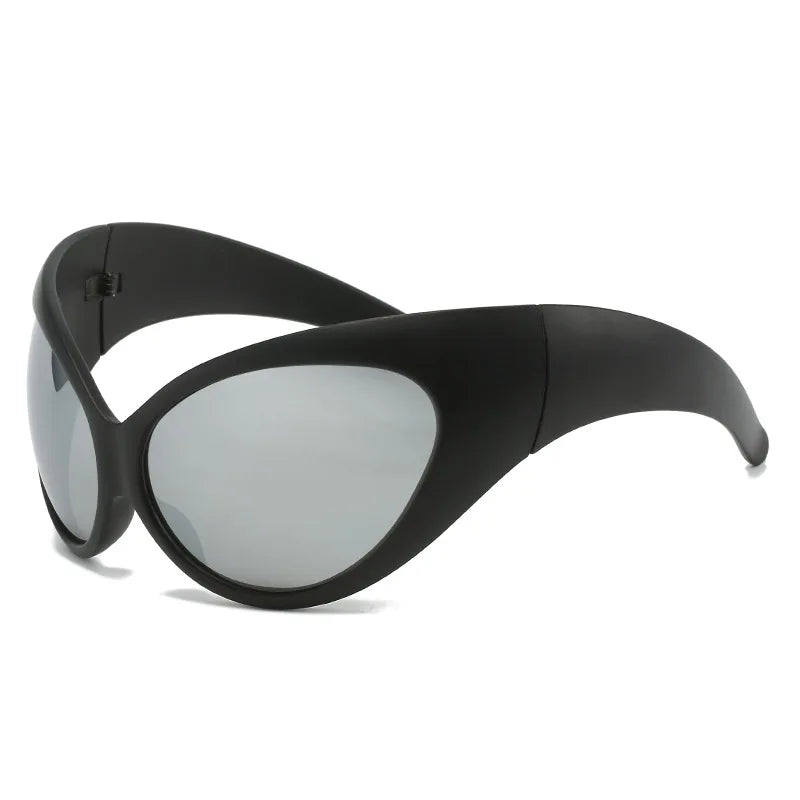 Y2K Oversized Cat Eye Sunglasses UV400 Mirrored – Unisex Cat Eye Sunglasses SWANS Black Silver