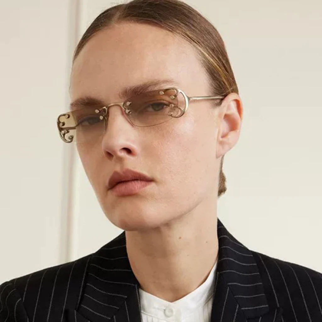TOYEARN Vintage Rimless Metal Rivet Sunglasses – Unisex UV Rimless Sunglasses SWANS