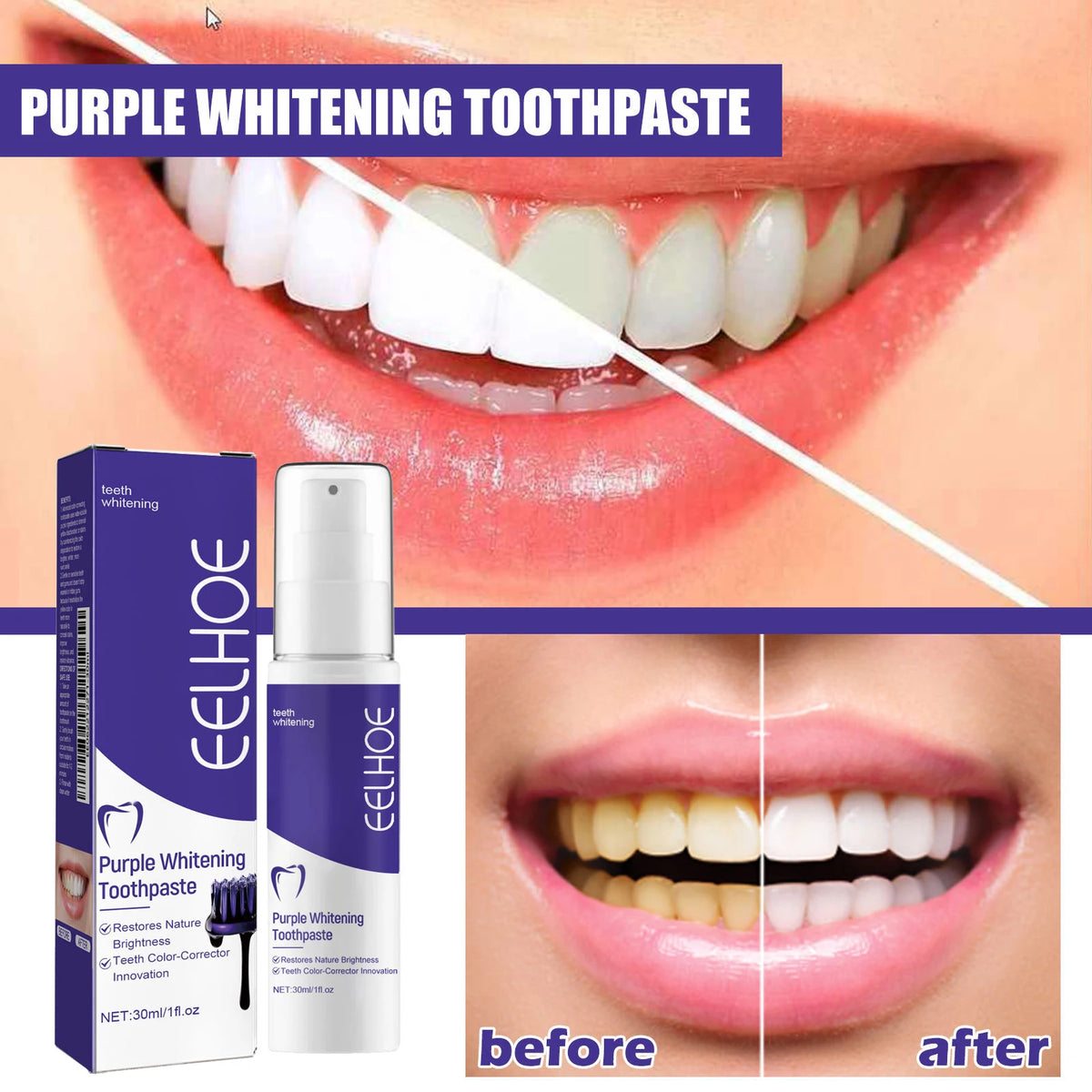 V34 Color-Correcting Whitening Toothpaste | Fresh Breath Whitening Toothpaste SWANS