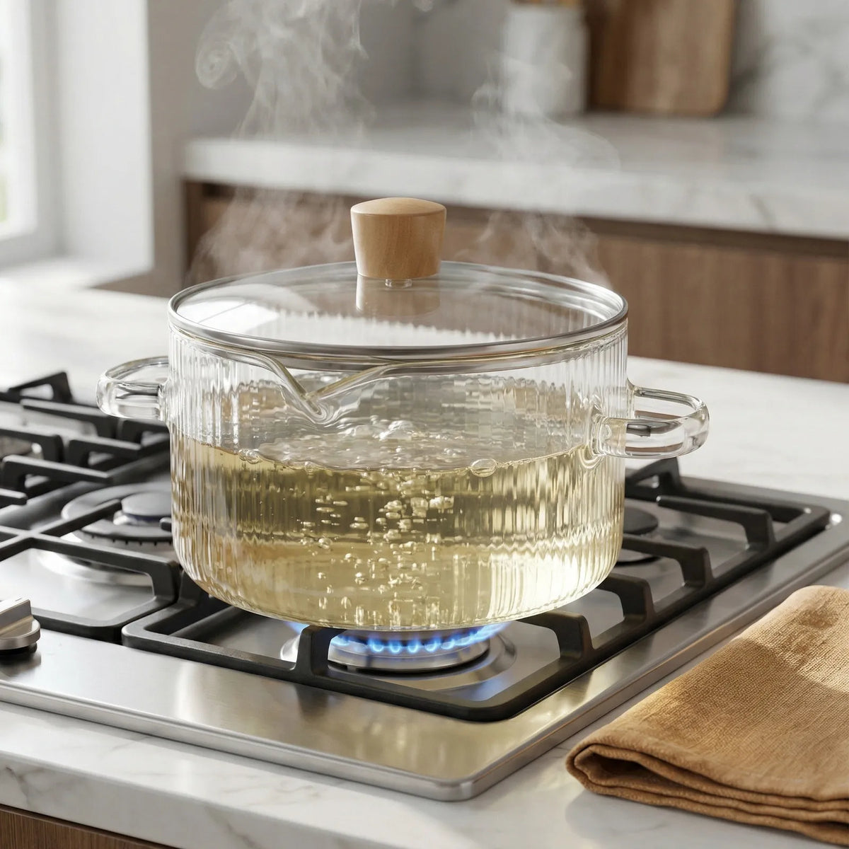 ROSENICE 1.8L Borosilicate Glass Cooking Pot with Lid & Handles Glass Cooking Pot SWANS