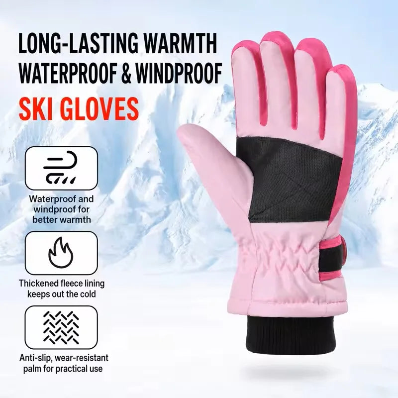 Kids Winter Ski Gloves Waterproof Fleece Lined | Ages 3–15 Kids Winter Gloves SWANS