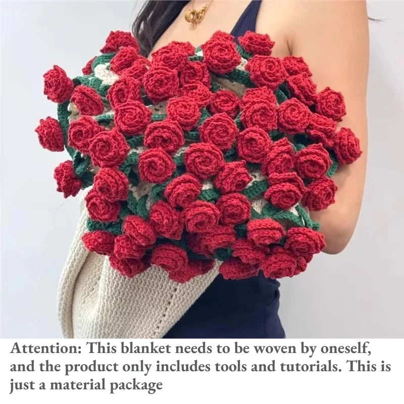 Rose Bouquet Crochet Blanket Kit – Handmade Knit Throw Gift Crochet Craft Kit SWANS