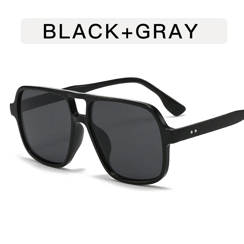 Y2K Oversized Double Bridge Square Sunglasses UV400 Fashion Sunglasses SWANS Black Black