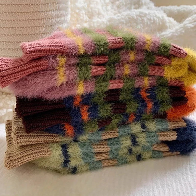 Korean Color Block Mink Velvet Socks – Thick Women's Winter Women's Winter Socks SWANS