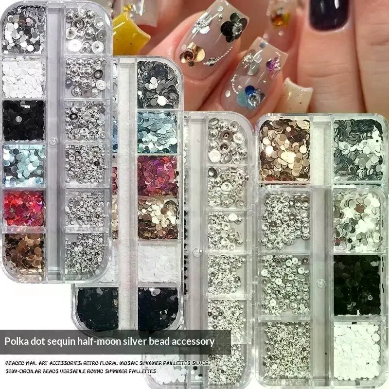 YOVIP Nail Art Glitter Sequins & Charm Kit – 6/12 Grids Nail Art Decor Kit SWANS
