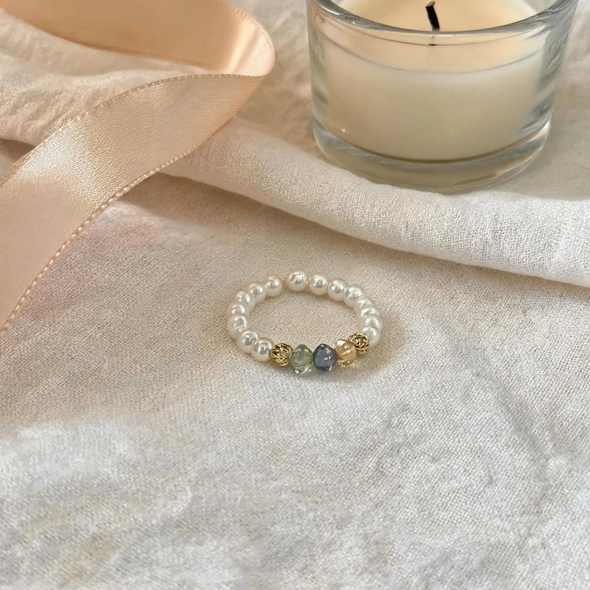 Pearl & Czech Bead Adjustable Open Ring – French Vintage Style Fashion Beaded Ring SWANS