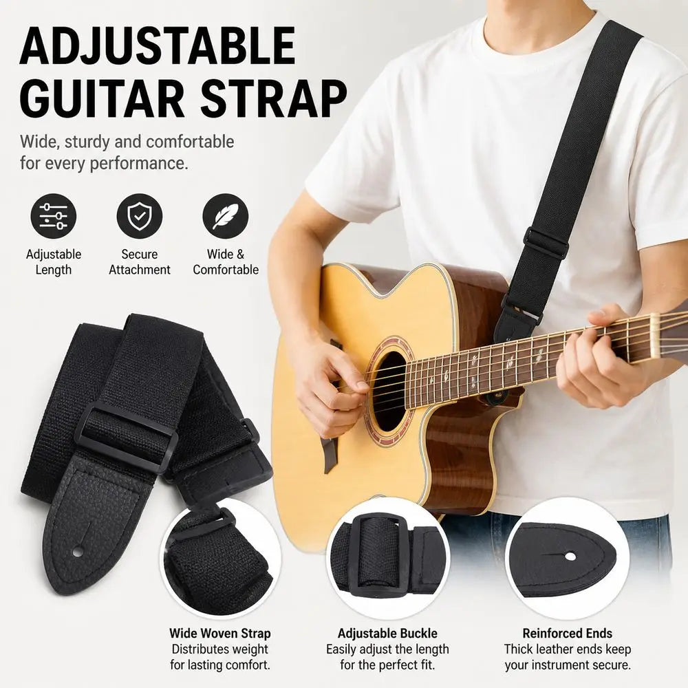 Adjustable Wide Guitar Strap – Woven Fabric, Acoustic & Electric Guitar Strap SWANS