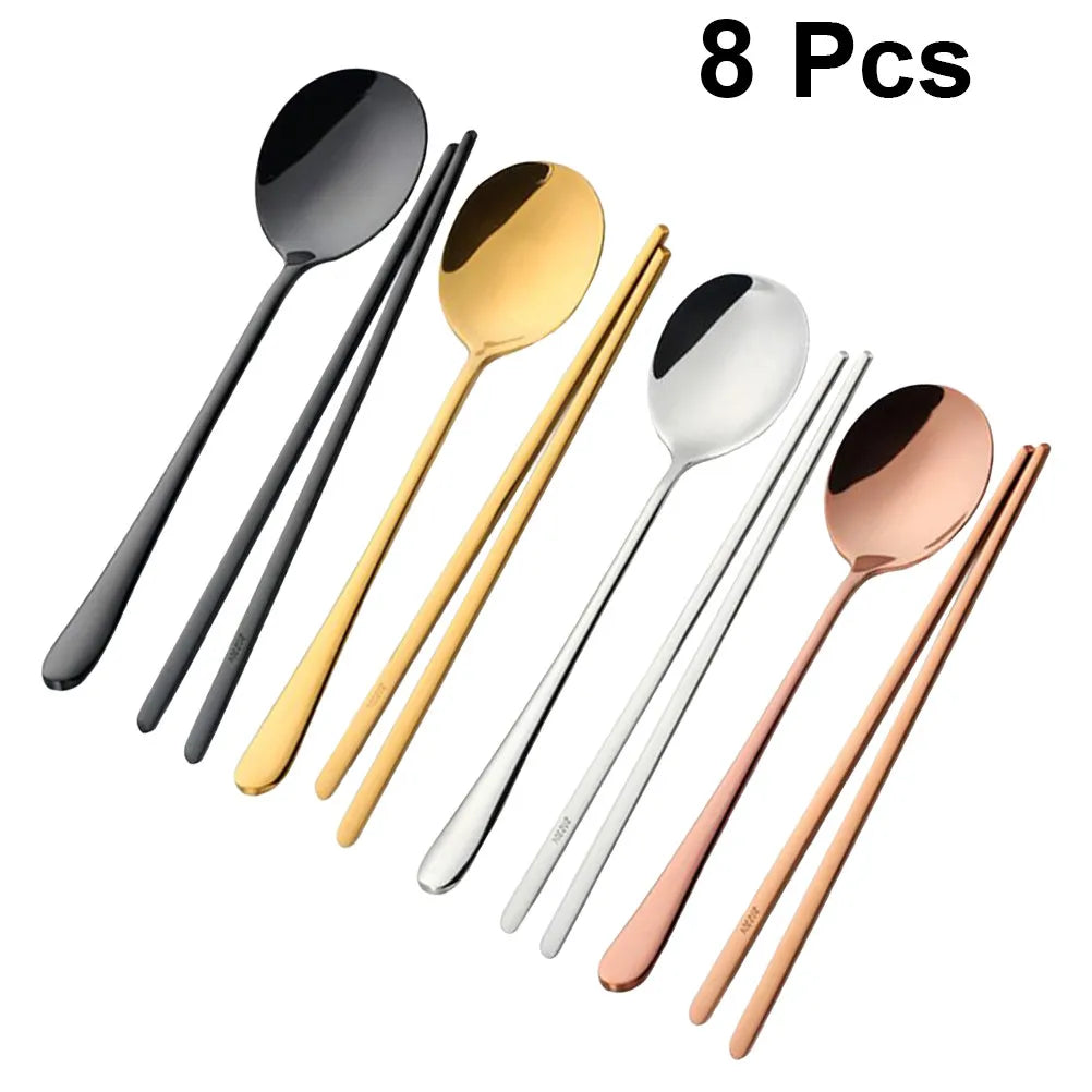SWANS 4-Set Stainless Steel Chopstick & Spoon Flatware Set Flatware Cutlery Set SWANS