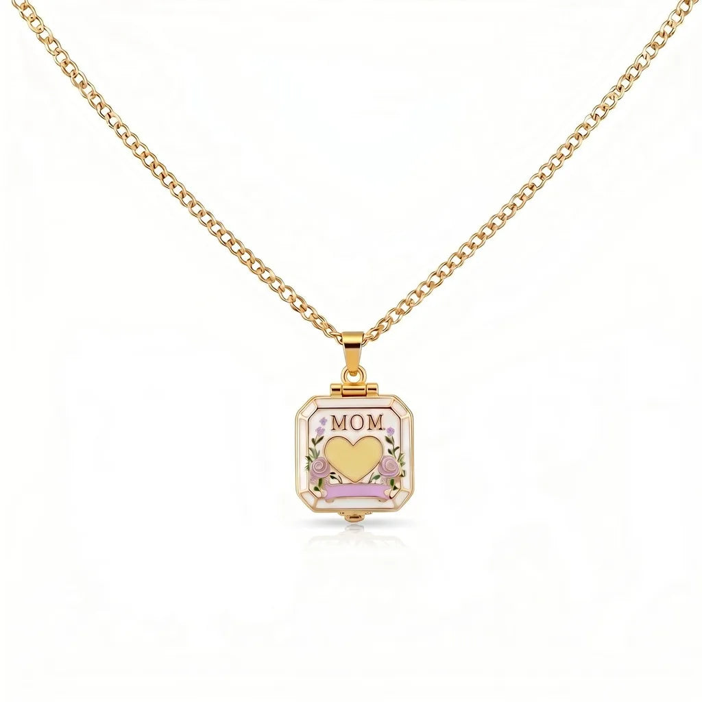 Mom Heart Locket Necklace – Copper Zircon Mother's Day Gift Locket Pendant Necklace SWANS K