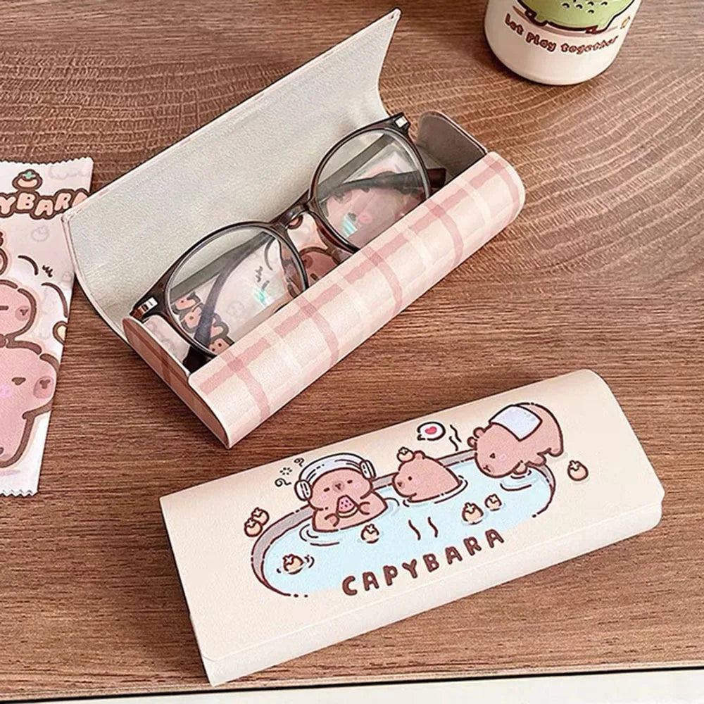 Capybara Eyeglasses Case – PU Leather Hard Shell Glasses Box Eyeglasses Case SWANS