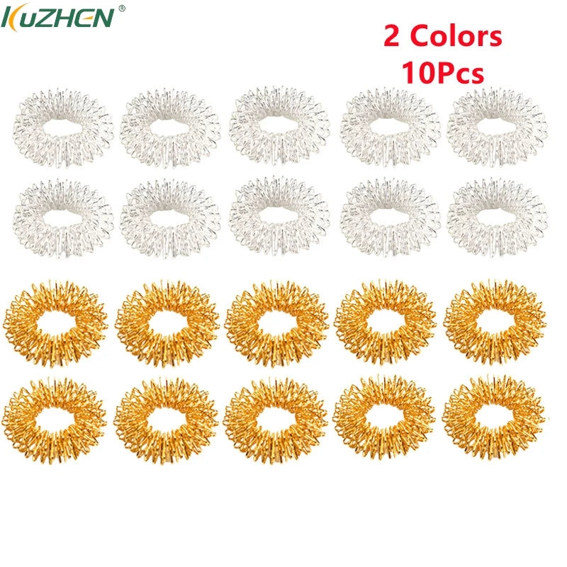 10-Pack Gold Finger Acupressure Massage Rings – Stainless Steel Acupressure Massage Ring SWANS