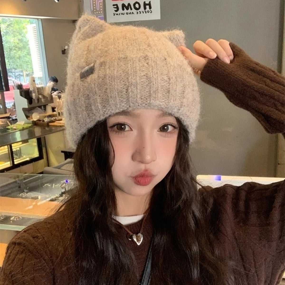 Cat Ear Knitted Beanie – Korean Winter Warm Hat for Women Knitted Winter Beanie SWANS